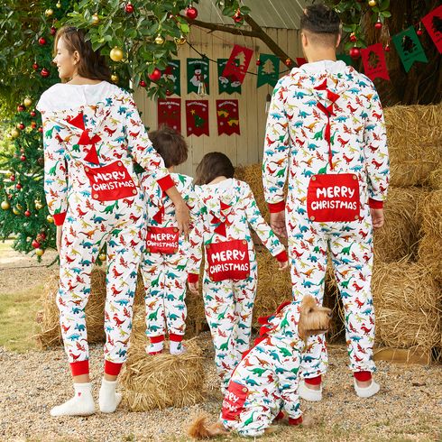 Christmas Dinosaur Print Family Matching Long-sleeve Hooded Onesies Pajamas Sets (Flame Resistant)