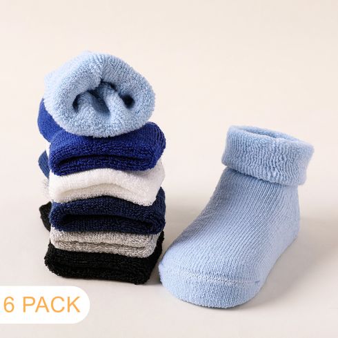 6-pairs Baby Solid Cuffed Non-slip Grip Socks