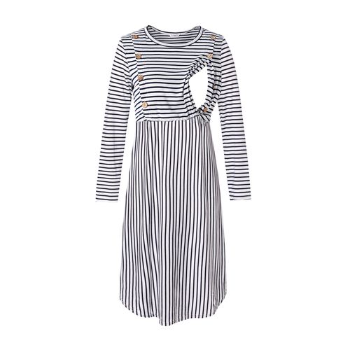 Nursing Stripe Button Up Long-sleeve Dress