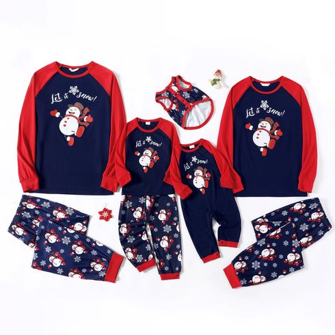 Christmas Family Matching Snowman & Letter Print Raglan-sleeve Pajamas Sets (Flame Resistant)