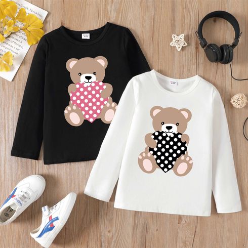 Kid Boy/Kid Girl 100% Cotton Bear Print Long-sleeve Tee