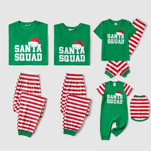 Christmas Family Matching Xmas Hat & Letter Print Short-sleeve Striped Pajamas Sets (Flame Resistant)
