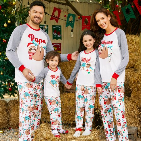 Christmas Family Matching Sloth & Letter Print Raglan-sleeve Pajamas Sets (Flame Resistant)