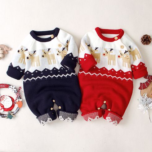 Christmas Baby Boy/Girl Deer Pattern Long-sleeve Knitted Jumpsuit
