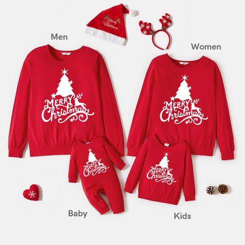 Christmas Family Matching 100% Cotton Xmas Tree & Letter Print Long-sleeve Sweatshirts
