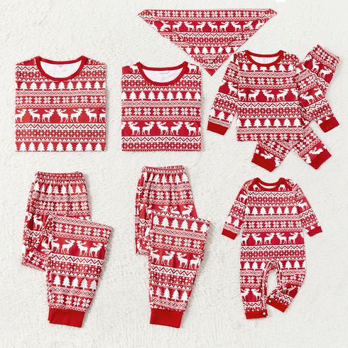 Christmas Family Matching Allover Red Print Long-sleeve Pajamas Sets (Flame Resistant)