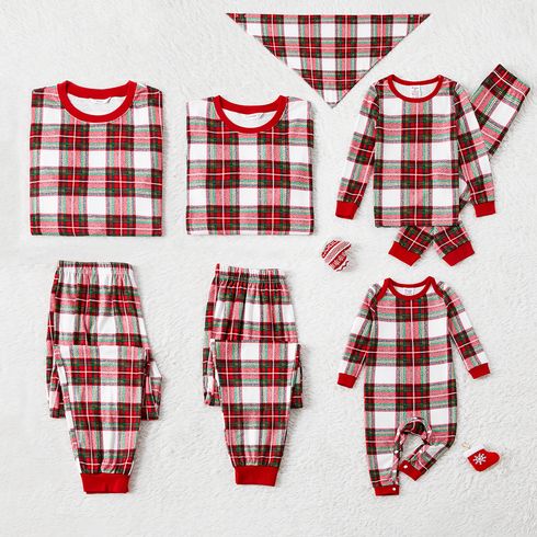 Christmas Family Matching Red Plaid Long-sleeve Pajamas Sets (Flame Resistant)