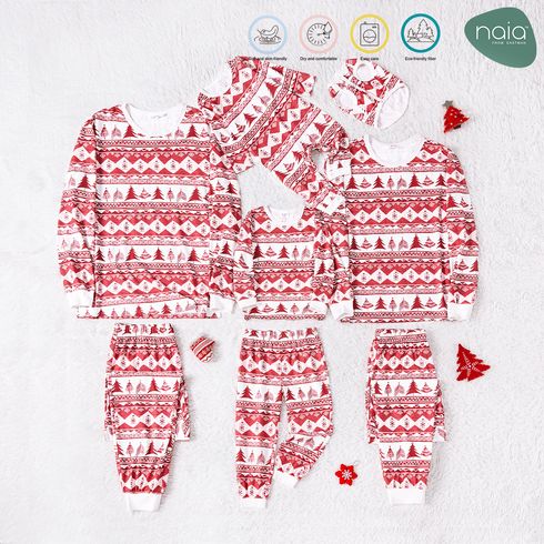 Christmas Family Matching Allover Xmas Tree Print Long-sleeve Naia Pajamas Sets (Flame Resistant)