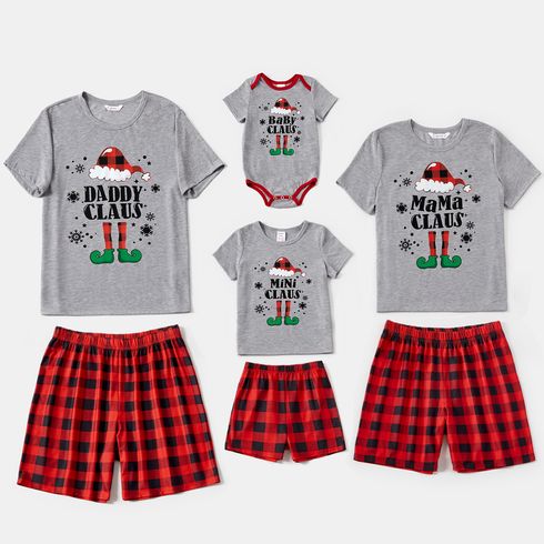 Christmas Family Matching Short-sleeve Graphic Print Red Plaid Pajamas Sets (Flame Resistant)