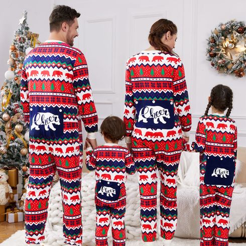Christmas Family Matching Allover Print Red Long-sleeve Zipper Onesies Pajamas (Flame Resistant)
