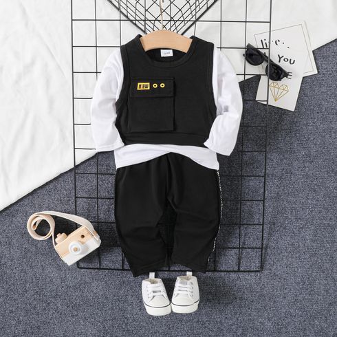 100% Cotton 2pcs Baby Boy Long-sleeve Faux-two Tee and Letter Design Sweatpants Set