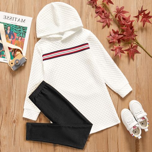 Kid Girl Striped Textured Hooded Sweatshirt Dress/ Solid Color Leggings