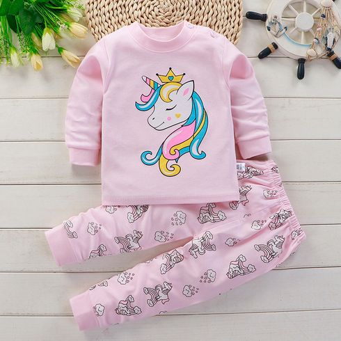 Home Cozy Toddler 100% Cotton Unicorn  Print Long-sleeve Top and Allover Pants Set