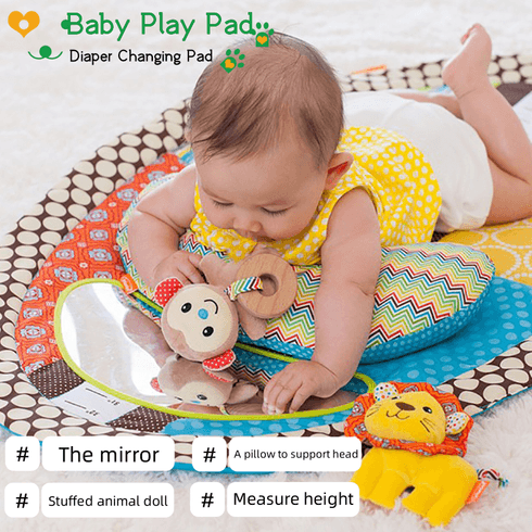 Tapete de tempo de barriga de bebê tapete de brincar para bebês tabela de medidas de altura com travesseiro de pelúcia e espelho