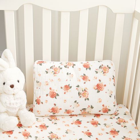 Oreiller pour bébé à motif floral en mousseline de coton 100 %