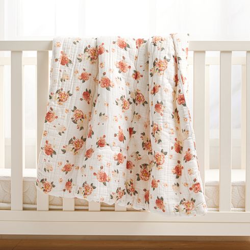 Couverture épaisse à motif floral pour bébé en mousseline de coton 100%
