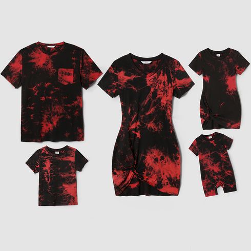 Family Matching 100% Cotton Short-sleeve Tie Dye Twist Knot Bodycon Dresses and T-shirts Sets