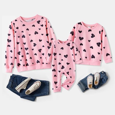 Valentine's Day Mommy and Me Allover Heart Print Pink Long-sleeve Sweatshirts