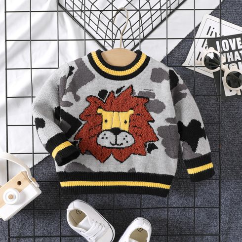 Baby Boy Lion Embroidered Camouflage Knitted Sweater