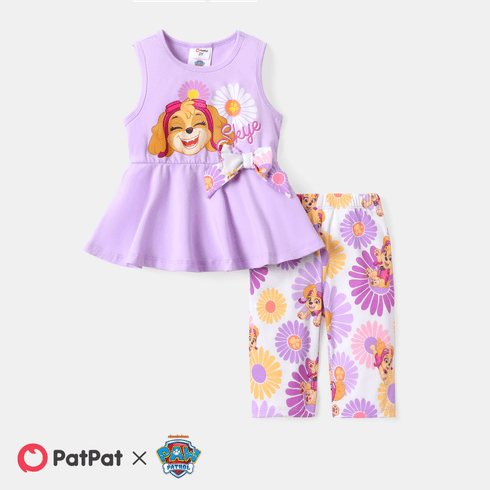 PAW Patrol 2pcs Toddler Girl Cotton Bowknot Design Sleeveless Tee and Floral Print Shorts Set