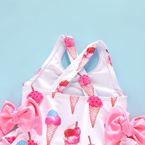 Baby Girl Allover Ice Cream Cone Print Ruffle Trim One-piece Swimsuit Pink big image 3