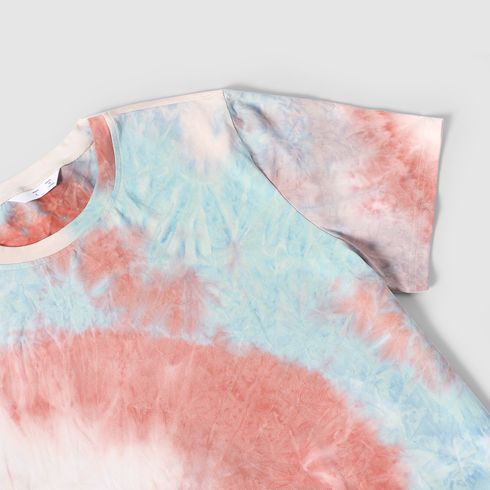 Family Matching Colorblock Tie Dye Twist Knot Bodycon Dresses and Short-sleeve T-shirts Sets Colorful big image 5