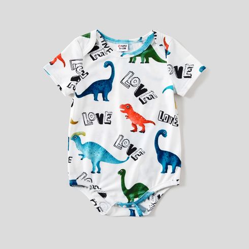Family Matching Allover Dinosaur Print Drawstring Ruched Bodycon Dresses and Short-sleeve T-shirts Sets BlackandWhite big image 5