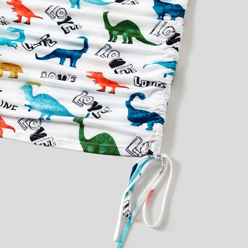 Family Matching Allover Dinosaur Print Drawstring Ruched Bodycon Dresses and Short-sleeve T-shirts Sets BlackandWhite big image 3