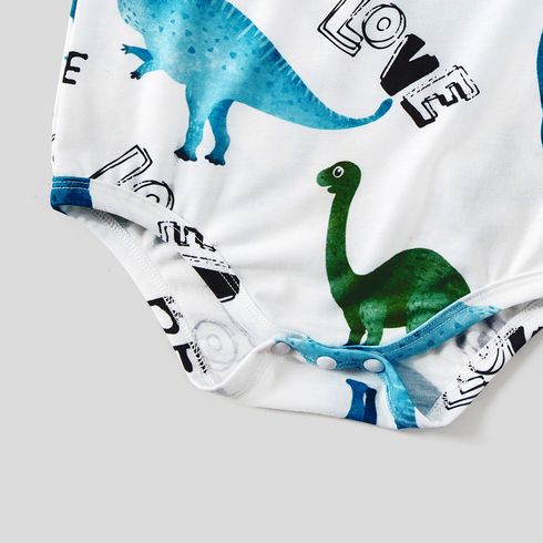 Family Matching Allover Dinosaur Print Drawstring Ruched Bodycon Dresses and Short-sleeve T-shirts Sets BlackandWhite big image 7