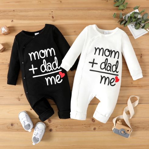 Baby Girl/Boy Cotton Button Design Letter Print Long-sleeve Jumpsuits