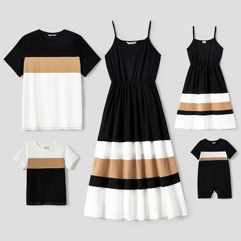 Family Matching Colorblock Spliced Cami Dresses and Short-sleeve T-shirts Sets