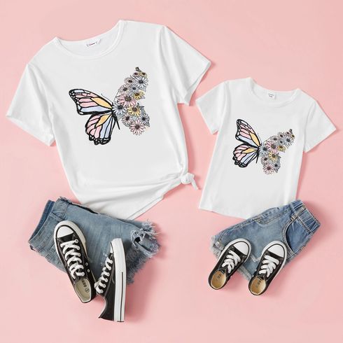 Mommy and Me 95% Cotton Short-sleeve Daisy Butterfly Print Tee