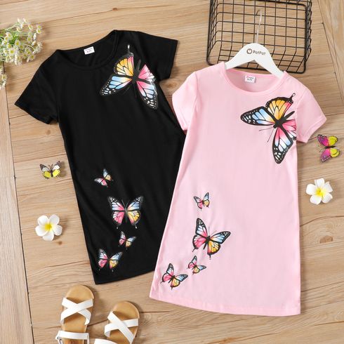 Kid Girl Butterfly Print Cotton Short-sleeve Tee Dress