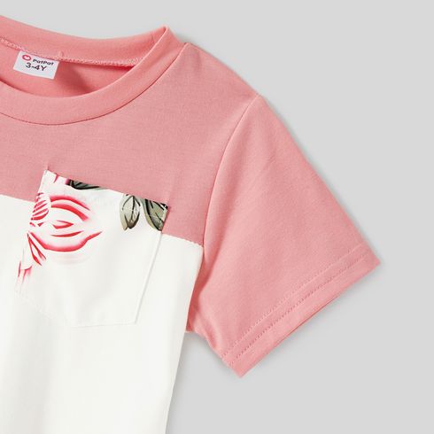Family Matching Allover Floral Print Notched Neck Belted Dresses and Short-sleeve Colorblock T-shirts Sets Colorful big image 9
