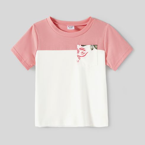 Family Matching Allover Floral Print Notched Neck Belted Dresses and Short-sleeve Colorblock T-shirts Sets Colorful big image 4