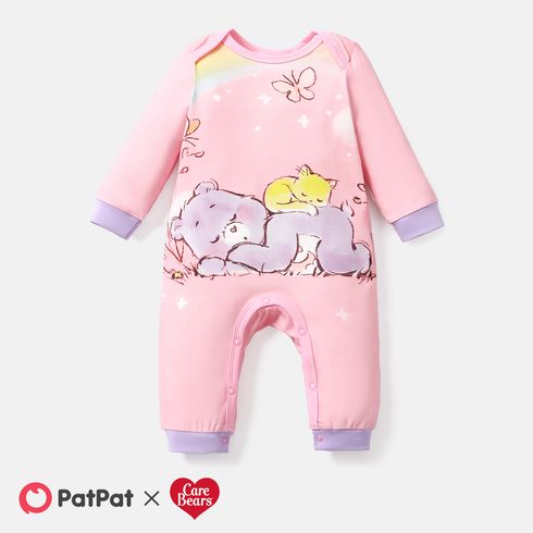 Care Bears Baby Boy/Girl Bear & Rainbow Print Long-sleeve Cotton Jumpsuit Light Pink big image 1
