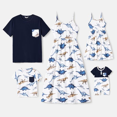 Family Matching Allover Dinosaur Print Naia Cami Dresses and Short-sleeve T-shirts Sets