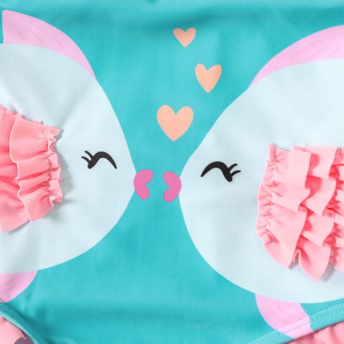 Baby Girl Fish Print Bow Decor Ruffle Trim One-piece Swimsuit Multi-color big image 5