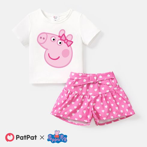 Peppa Pig 2pcs Toddler Girl Short-sleeve Cotton Tee and and Heart Print Shorts Set