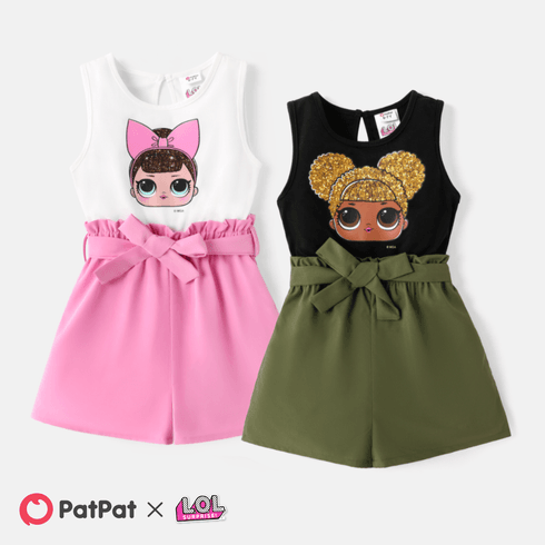L.O.L. SURPRISE! Kid Girl Character Print Sleeveless Belted Rompers