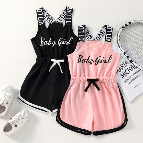 Kid Girl Letter Print Sleeveless Cotton Slip Rompers