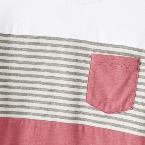 Family Matching Allover Print Strappy Dresses and Short-sleeve Striped Colorblock T-shirts Sets Pink big image 9