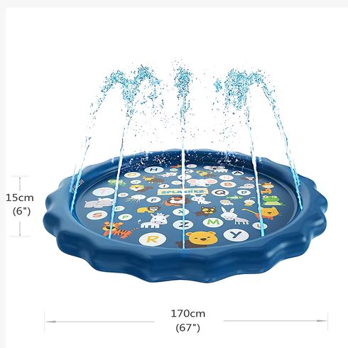Kids Splash Pad Water Spray Play Mat Sprinkler Wading Pool Outdoor Inflatable Water Summer Toys with Alphabet Blue big image 3