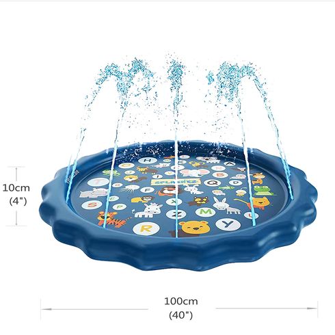 Kids Splash Pad Water Spray Play Mat Sprinkler Wading Pool Outdoor Inflatable Water Summer Toys with Alphabet Blue big image 2