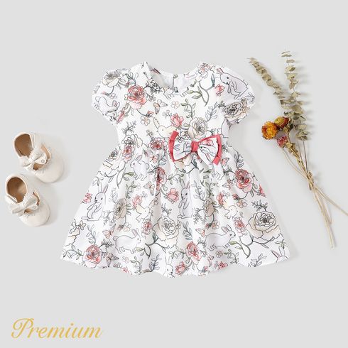 <Bunny's Garden> Easter Baby Girl Allover Rabbit Print Short-sleeve Dress or Jumpsuit Colorful big image 2