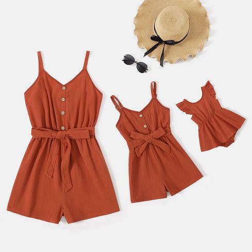 Mommy and Me 100% Cotton Solid Sleeveless Romper Shorts