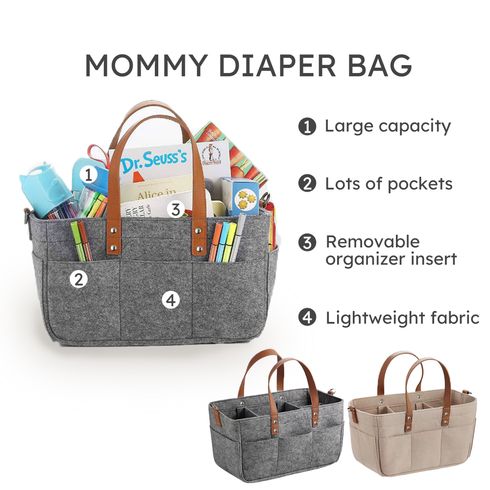 Baby Diaper Caddy Organiser Felt Portable Nursery Bin with Stroller Straps