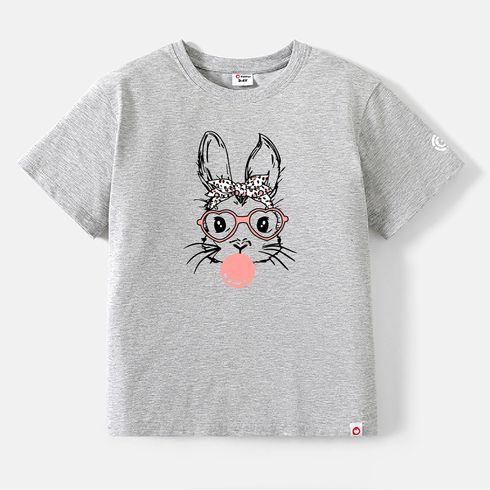 Go-Neat Water Repellent and Stain Resistant Family Matching Easter Rabbit Print Short-sleeve Tee Light Grey big image 7