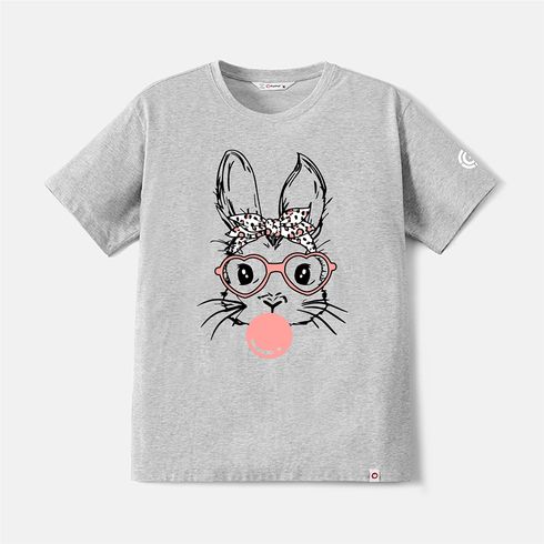 Go-Neat Water Repellent and Stain Resistant Family Matching Easter Rabbit Print Short-sleeve Tee Light Grey big image 14