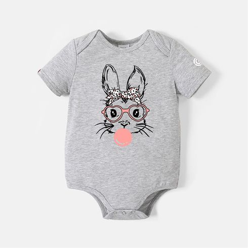 Go-Neat Water Repellent and Stain Resistant Family Matching Easter Rabbit Print Short-sleeve Tee Light Grey big image 1